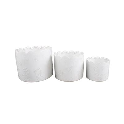 Set of 3 Scallop Wild Flower Ceramic Pots
