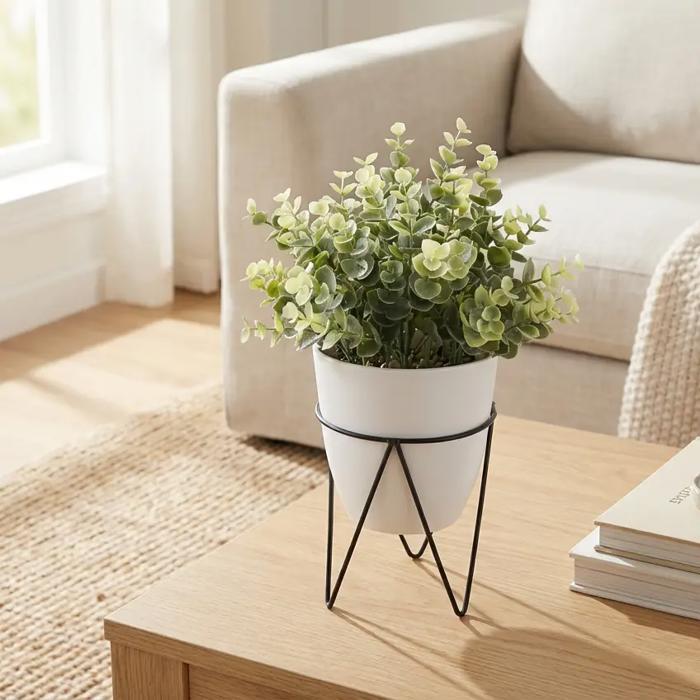 12" Eucalyptus in Planter with Metal Stand