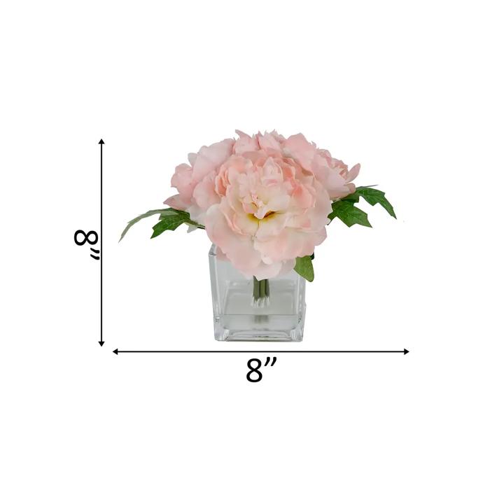 9.5" Pink Silk Peonies in Glass Vase
