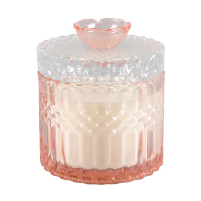 Pink Cut Glass Candle with Lid - Peony Garden