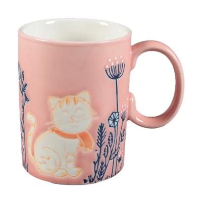 18 OZ Cat Motif Pink Ceramic Mug  