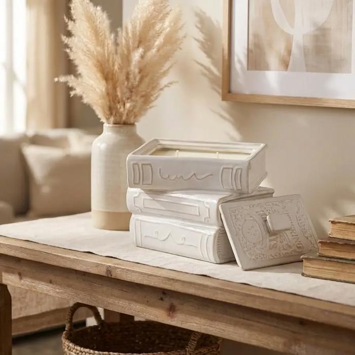 Ceramic Stacked Book Storage Box with Lid - Fresh Air