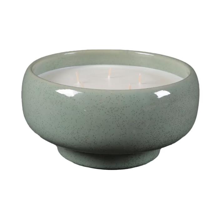 3-Wick Ceramic Bowl Candle in Soft Green Finish - Peony