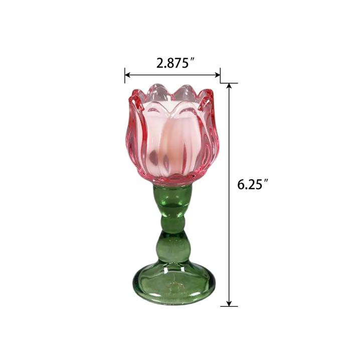 Pink Glass Tulip Candle Holder - Vanilla Cloud