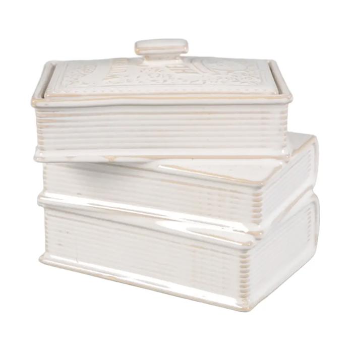 Ceramic Stacked Book Storage Box with Lid - Fresh Air