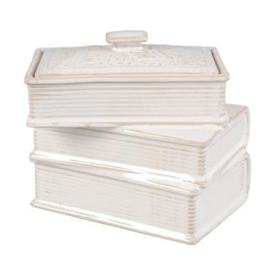 Ceramic Stacked Book Storage Box with Lid - Fresh Air
