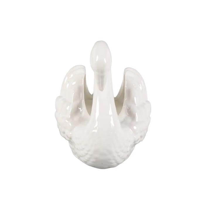 Elegant White Ceramic Swan Planter - Peony Garden 
