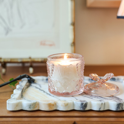 3.25" Glass Candle with Butterfly Lid - Peony 7 oz