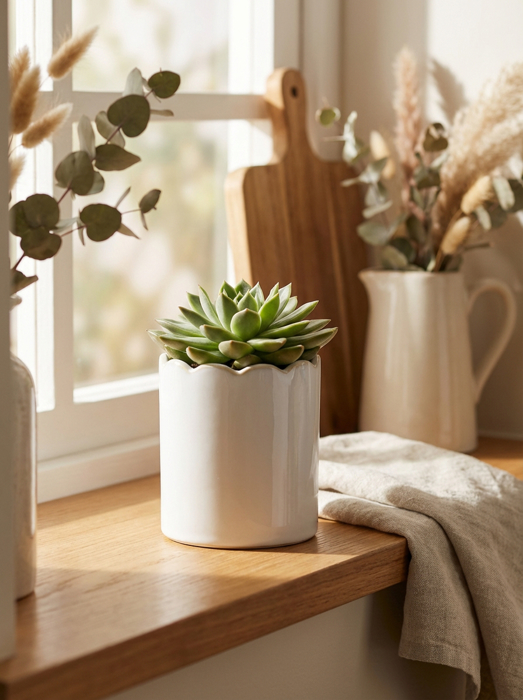 4"H Ceramic Scalloped Edge Pot 