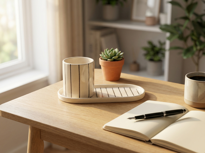 10" Ceramic Tray with Pencil Holder