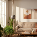  43" H Hanging Macrame With Aztec Ceramic Pot 