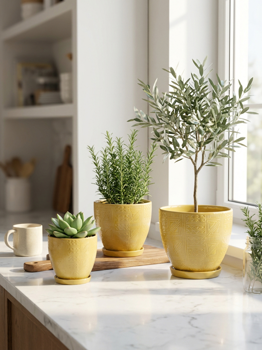 Set of 3 Hiero Planters w/ Saucer 