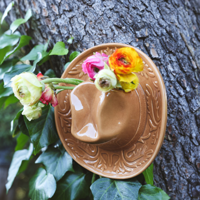 8" Ceramic Western Hat Hanging Vase