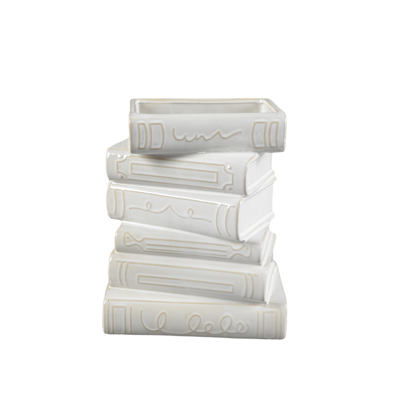 Ivory Ceramic Stacked Books Vase