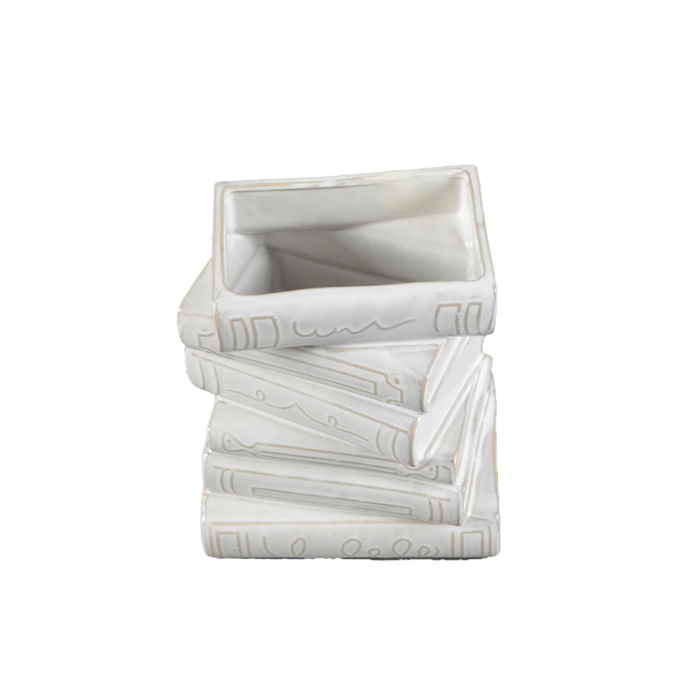 Ivory Ceramic Stacked Books Vase