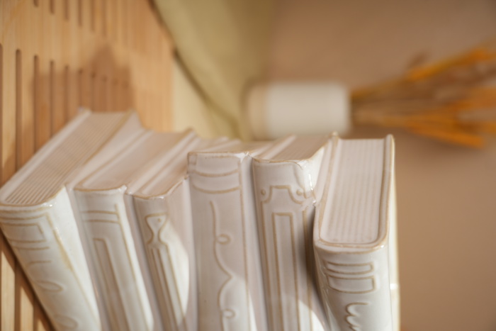 Ivory Ceramic Stacked Books Vase