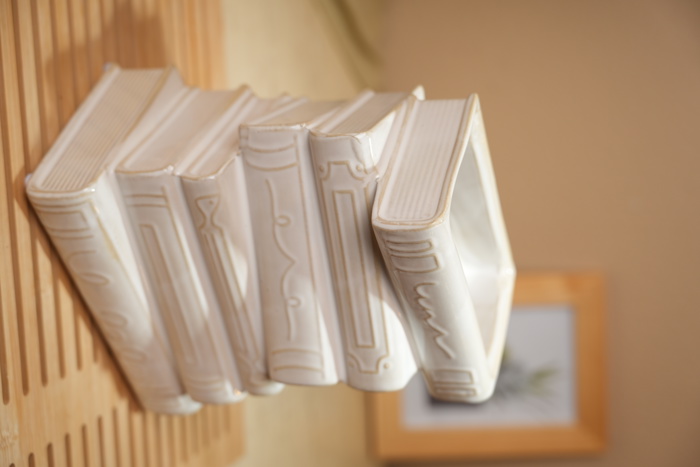 Ivory Ceramic Stacked Books Vase