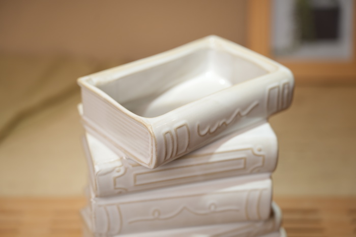 Ivory Ceramic Stacked Books Vase