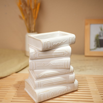 Ivory Ceramic Stacked Books Vase