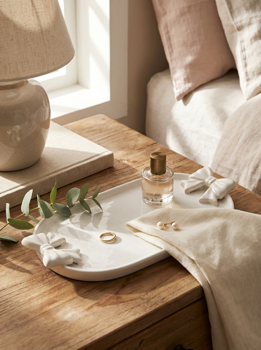 11.5" Ceramic Bow Trinket Tray 