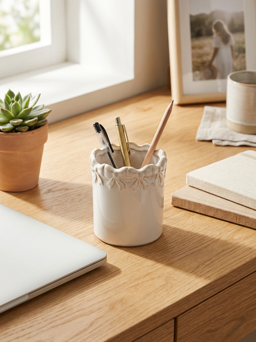 4" Ceramic Pen Holder with 3D Bow