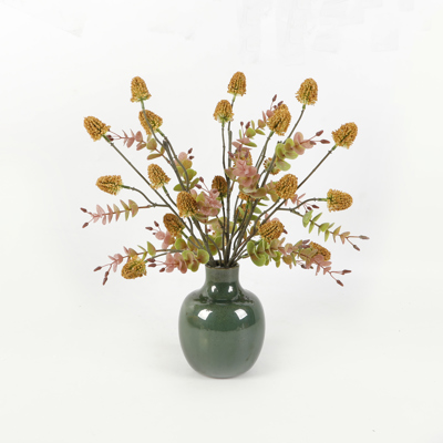 17" Artificial Thistle and Leaf Arrangement in Green Ceramic Vase