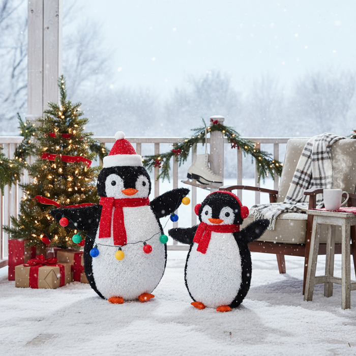 2-piece Lighted Pop-up Red Penguin Family
