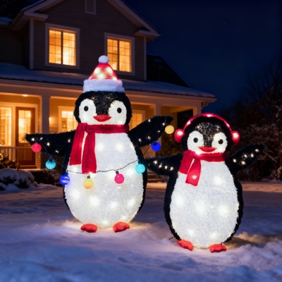 2-piece Lighted Pop-up Red Penguin Family