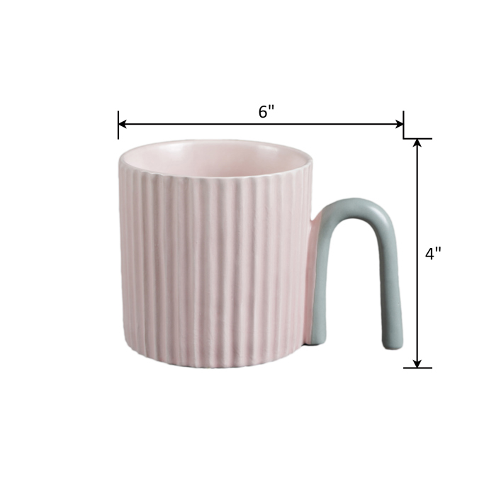 Pink Ribbed Ceramic Mug with Arched Handle – 18oz