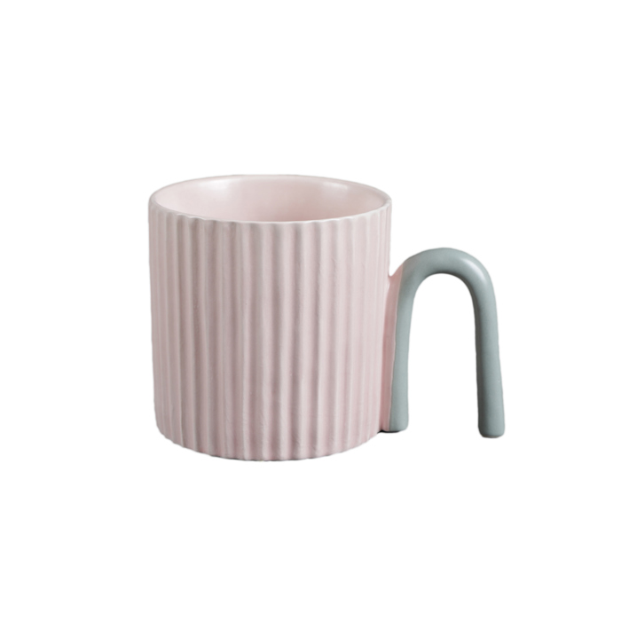 Pink Ribbed Ceramic Mug with Arched Handle – 18oz