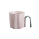  Pink Ribbed Ceramic Mug with Arched Handle – 18oz