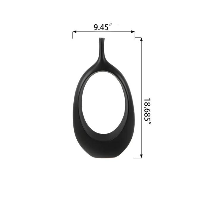18.69" Tall Black Open Oval Ceramic Decorative Accent