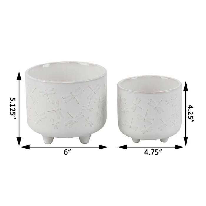  Set of 2 Dragonfly Footed Planters