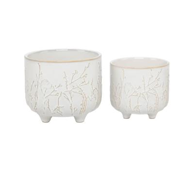 Set of 2, 6" & 4.75" Dandelion Footed Ceramic Pots 