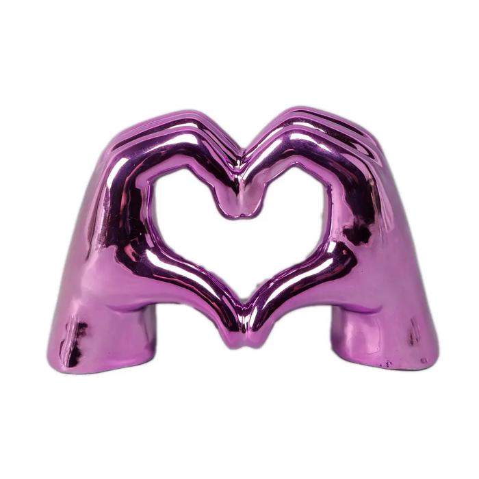 7.5"L Metallic Pink Ceramic Heart Hand