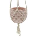  5" Glossy Pink Ceramic Macramé Hanging Planter