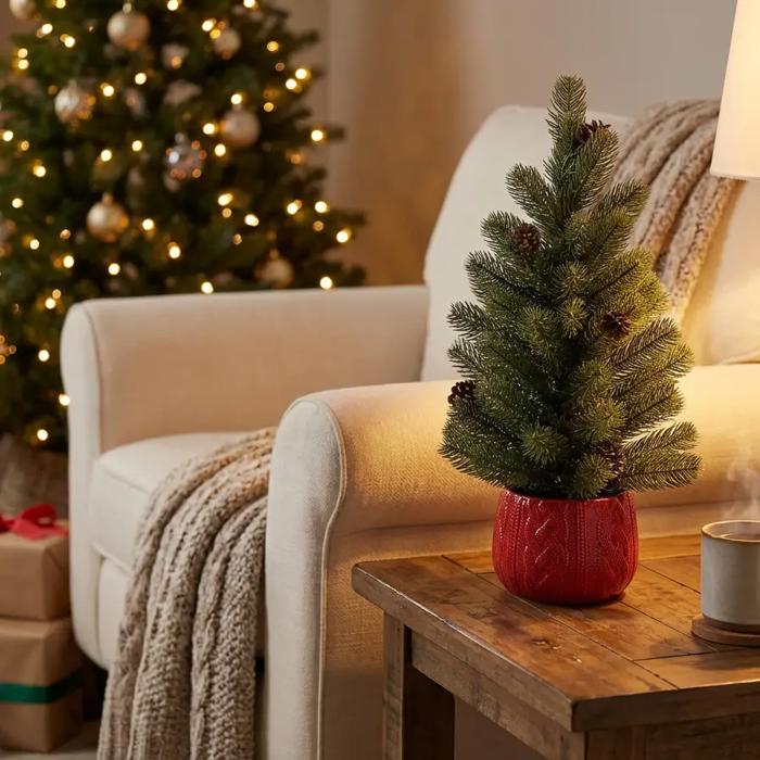 24" Tree Red Sweater Planter