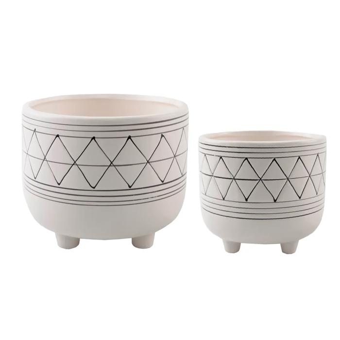 Set of 2 White & Black Geo Print Planter