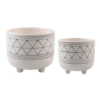 Set of 2 White & Black Geo Print Planter