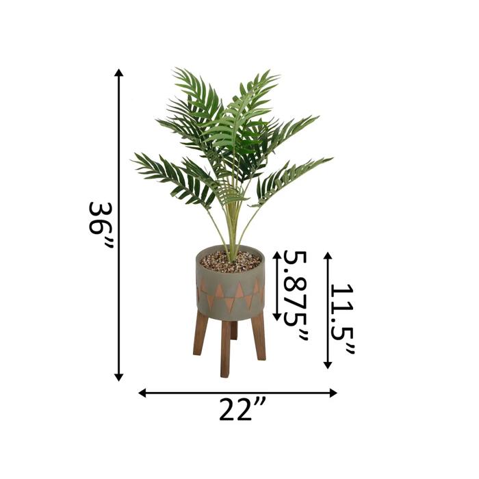 36" Palm in Olive Cement Planter 