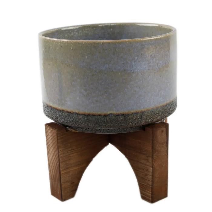 7" Lava Ceramic Planter with Wood Stand