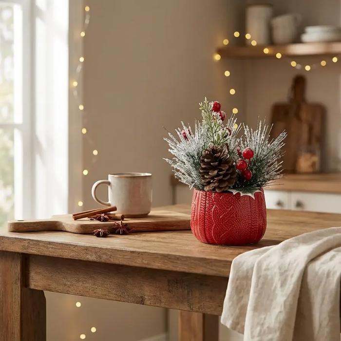 8" Red Sweater Ceramic Planter 