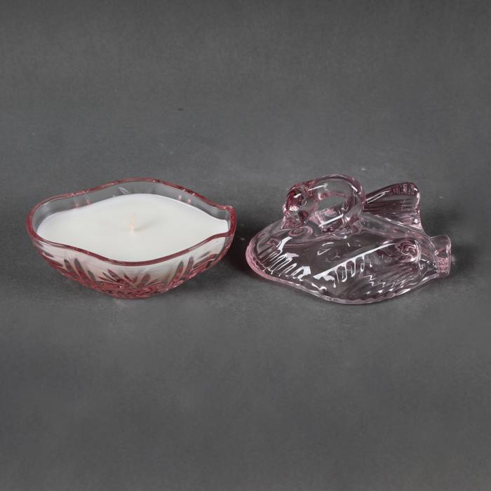 5.38"L Glass Swan Candle w/Lid (4.5 oz) - Frosted Peony