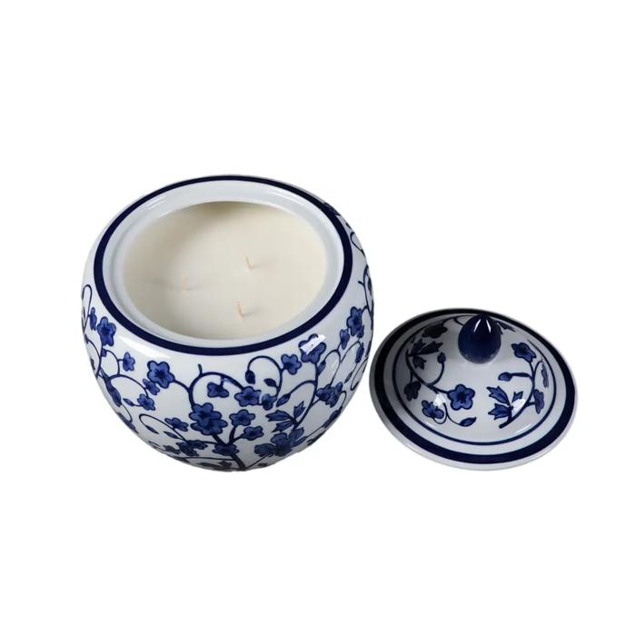 Blue & White Floral Ceramic Ginger Jar - Peony
