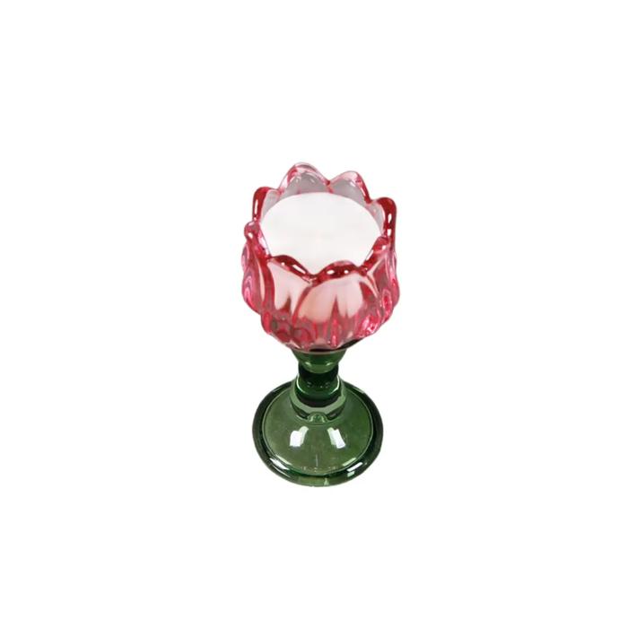 Pink Glass Tulip Candle Holder - Vanilla Cloud