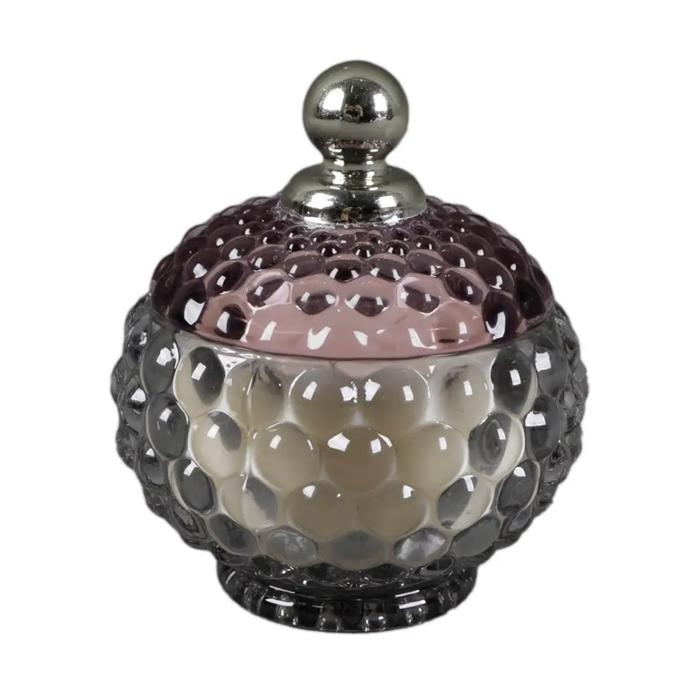 4.25" Glass Bubble Candle with Metal Knob Lid - Santal 5 oz