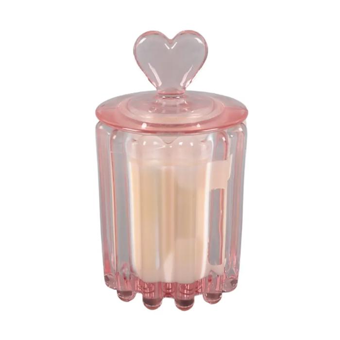 Pink Heart-Lid Glass Candle Jar - Sparkling Champagne
