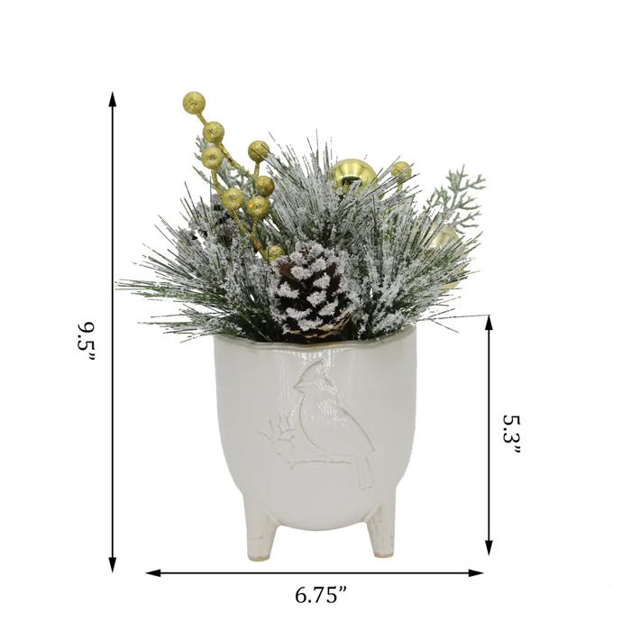 Xmas Mix Snowy Pine in 4.5" Cardinal Planter