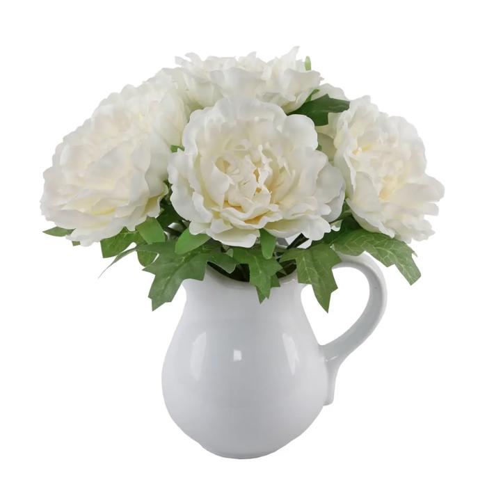 11.5" White Peony in Water Pot 
