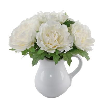 11.5" White Peony in Water Pot 